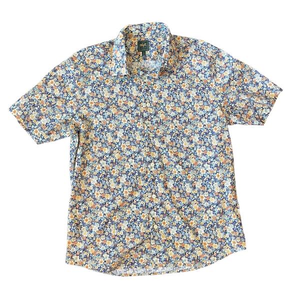 SOFT CLOTH Modern Fit Floral Short Sleeve Button-Up Shirt Gardenia Print Size M - Picture 2 of 6